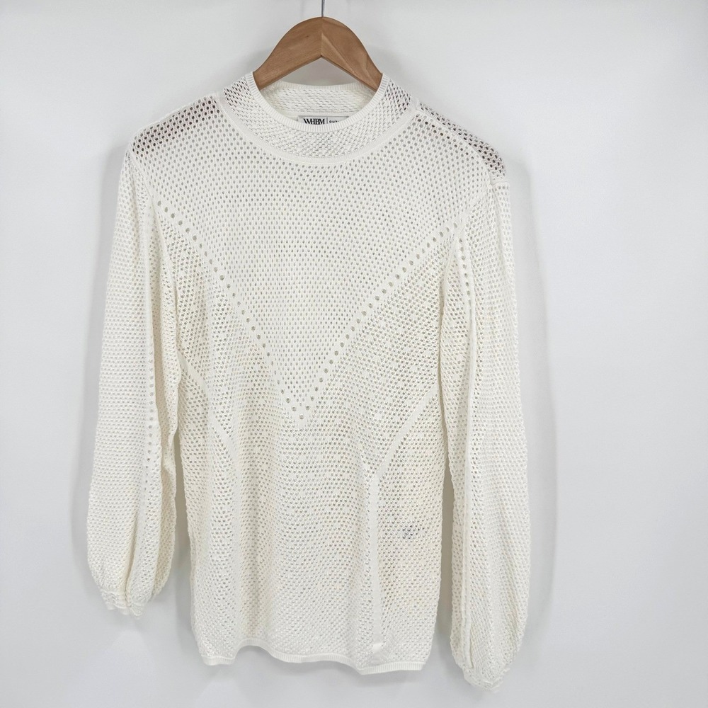 White House Black Market White Pointelle Long Sleeve Mock Neck Top Women's Sz L